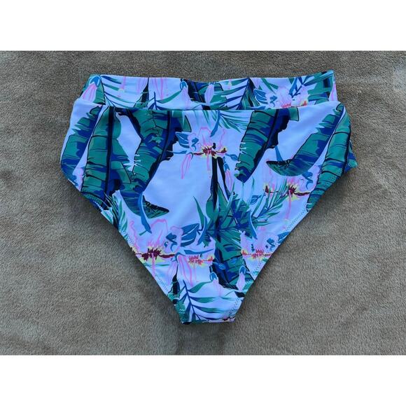 NWT‎ Avanova Hugh Waisted Bikini Bottom Women’s Size Large Floral Palm - Picture 2 of 5